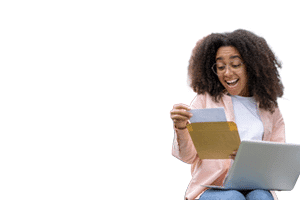 Woman happy with enrollment acceptance